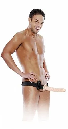 10in Vibrating Hollow Strap On - Beige