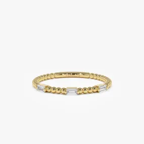 14K Minimalist Beaded Baguette Diamond Ring