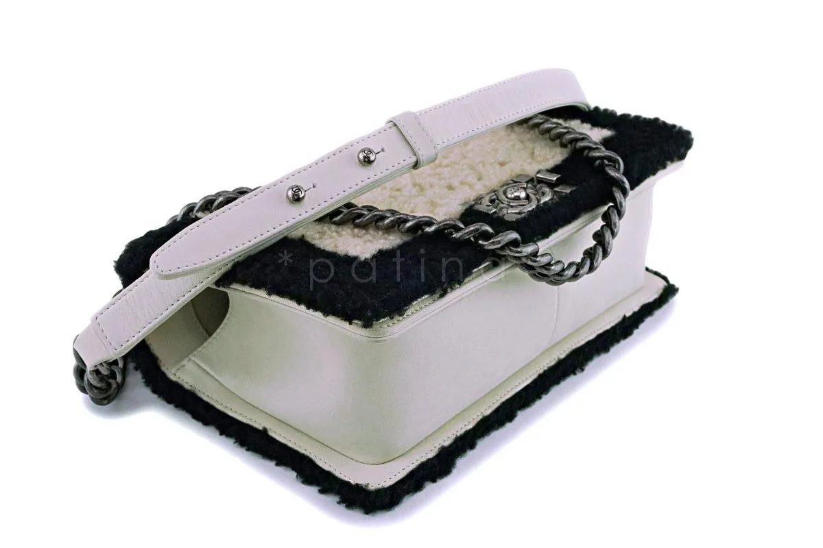 15A Chanel Medium Black/Cream Shearling Classic Boy Flap Bag RHW