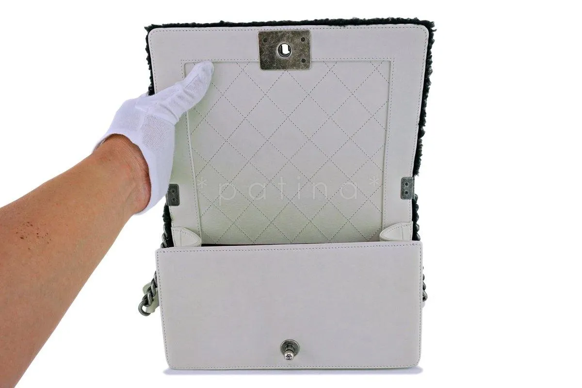 15A Chanel Medium Black/Cream Shearling Classic Boy Flap Bag RHW