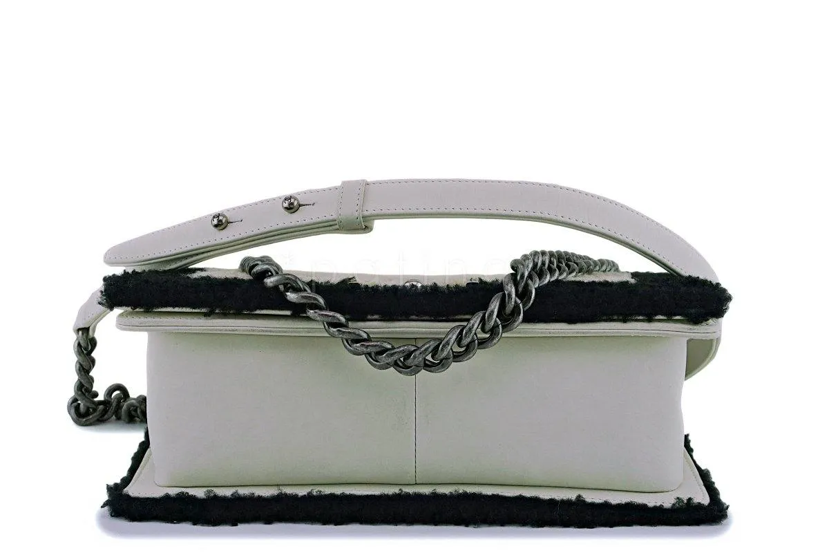 15A Chanel Medium Black/Cream Shearling Classic Boy Flap Bag RHW