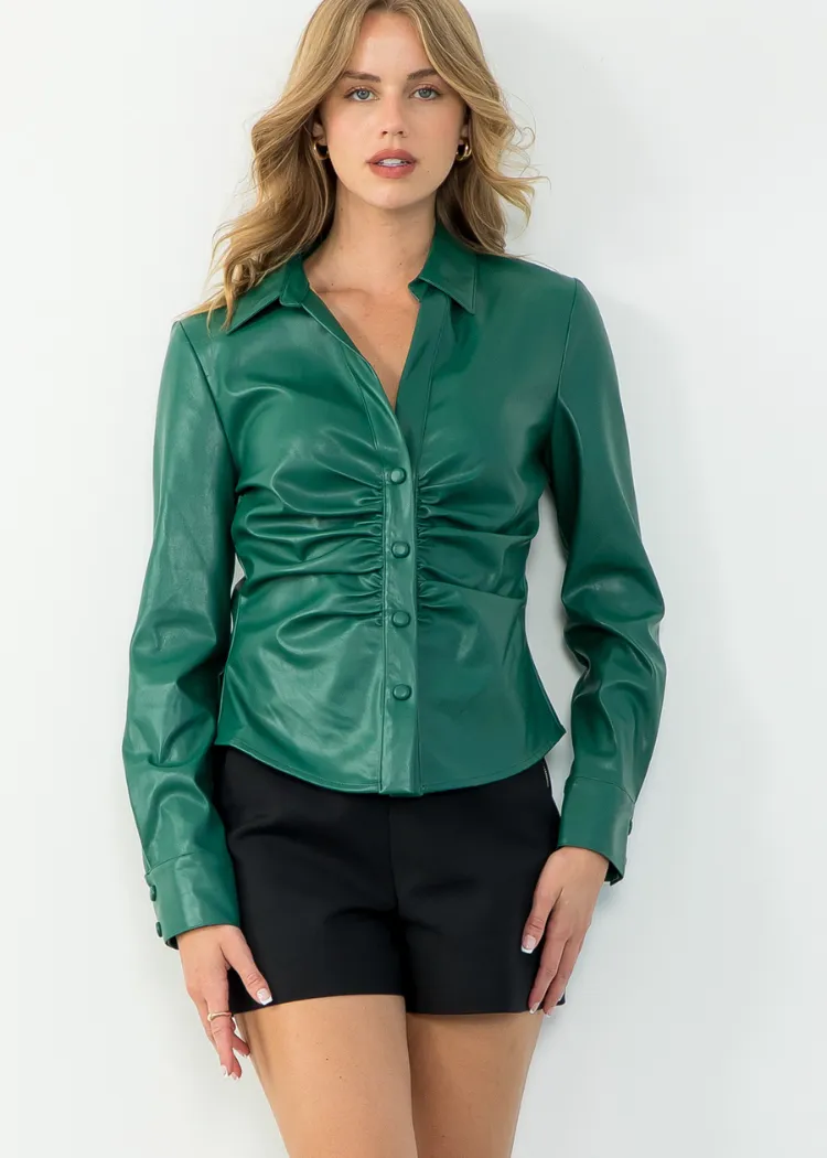 Asheville Leather Button Up Long Sleeve Top ***FINAL SALE***