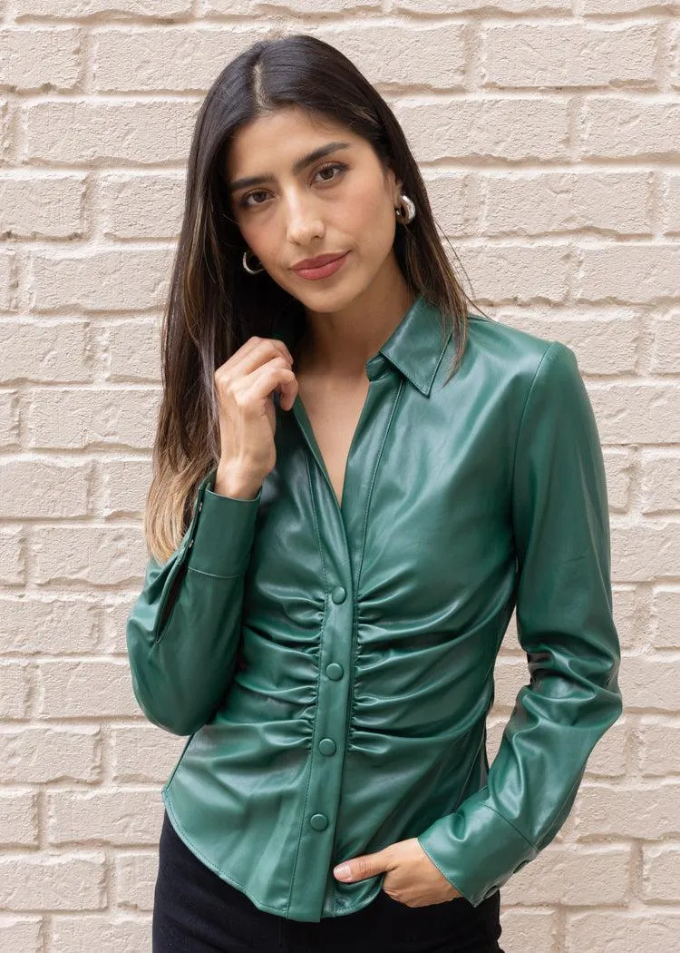 Asheville Leather Button Up Long Sleeve Top ***FINAL SALE***