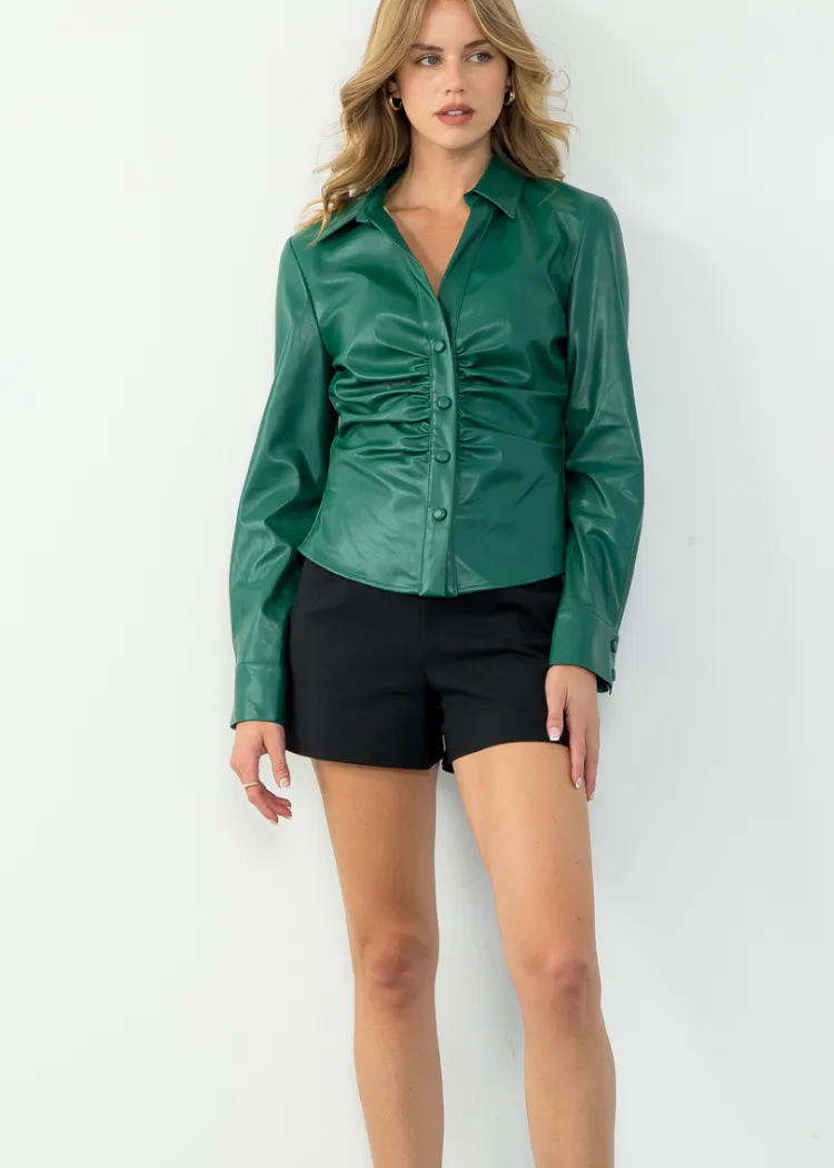 Asheville Leather Button Up Long Sleeve Top ***FINAL SALE***