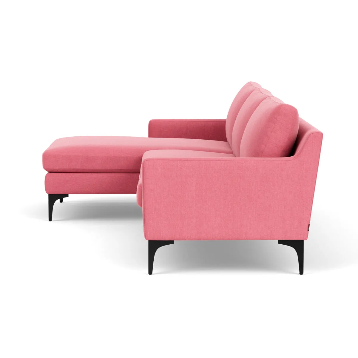Astha Fabric Left Chaise Sofa (Black Metal, Bubble Gum)
