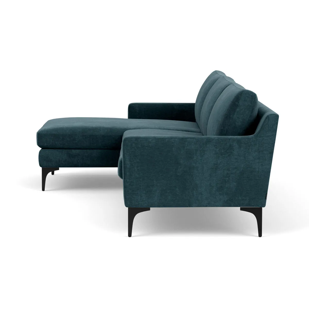 Astha Fabric Left Chaise Sofa (Black Metal, Dust Blue)