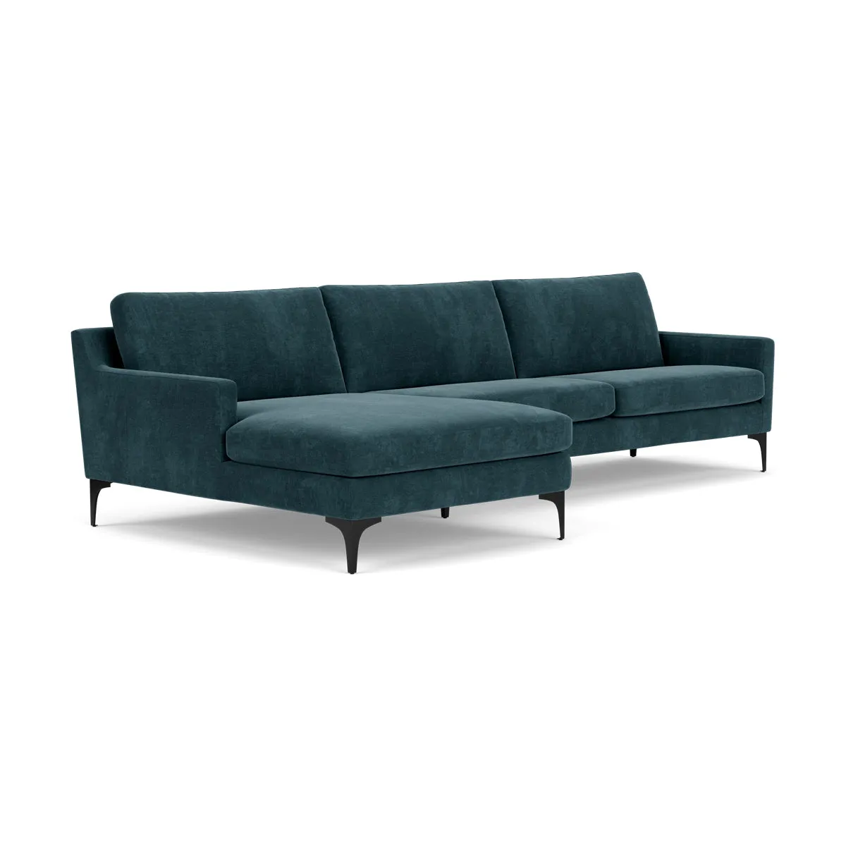 Astha Fabric Left Chaise Sofa (Black Metal, Dust Blue)