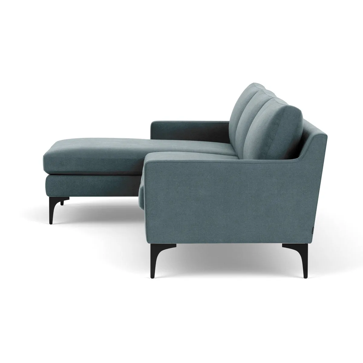 Astha Fabric Left Chaise Sofa (Black Metal, Forest Dust Blue)