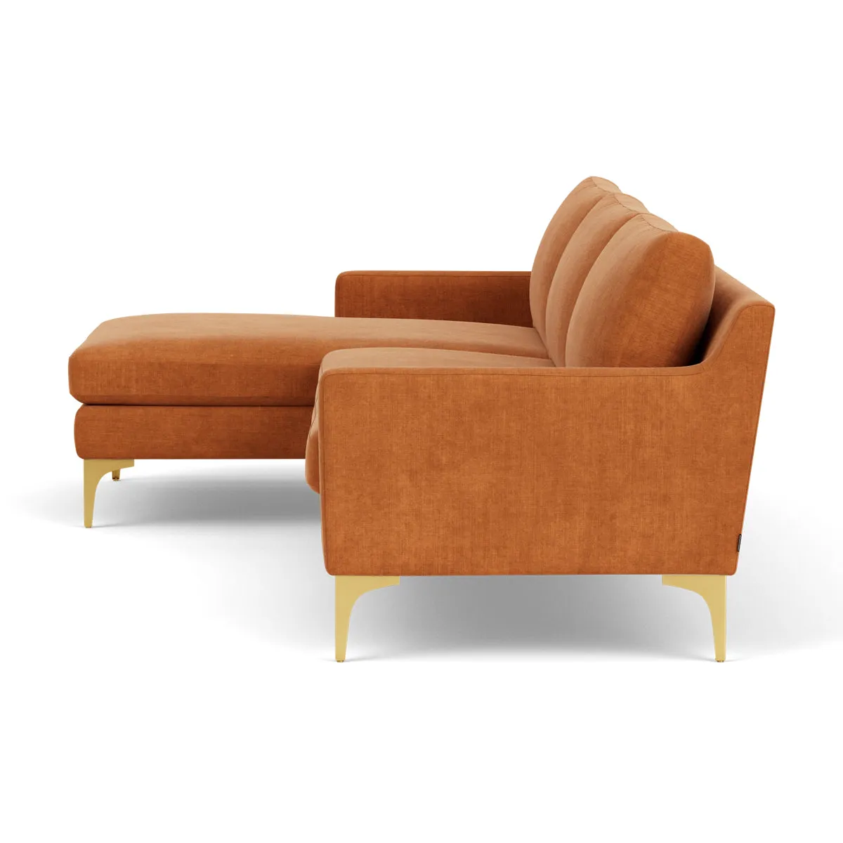 Astha Fabric Left Chaise Sofa (Brass Metal, Amber)