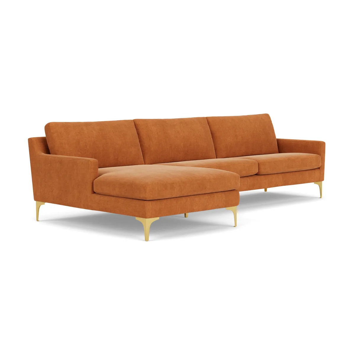 Astha Fabric Left Chaise Sofa (Brass Metal, Amber)