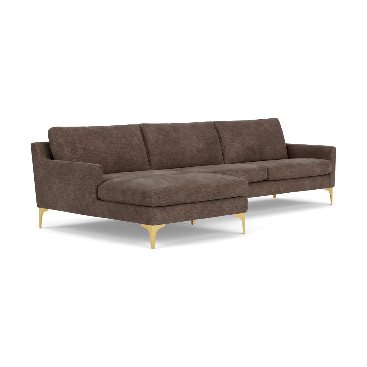Astha Fabric Left Chaise Sofa (Brass Metal, Cacao)