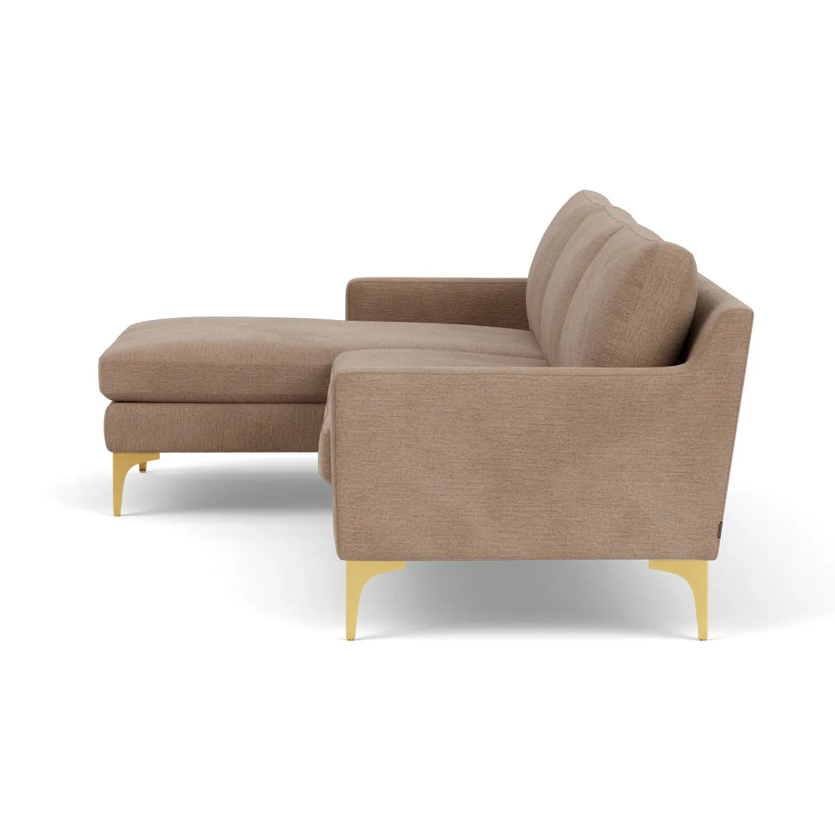 Astha Fabric Left Chaise Sofa (Brass Metal, Caramel)
