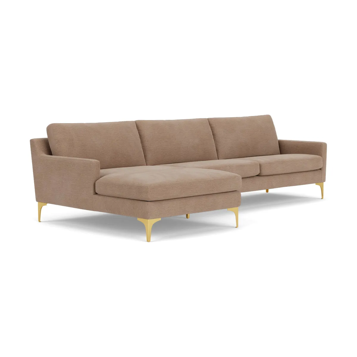 Astha Fabric Left Chaise Sofa (Brass Metal, Caramel)