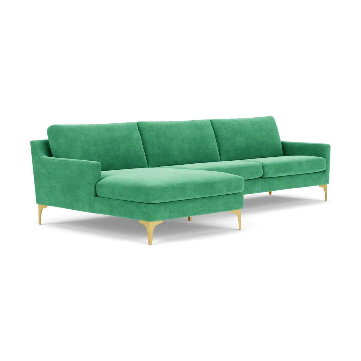 Astha Fabric Left Chaise Sofa (Brass Metal, Grass Green)