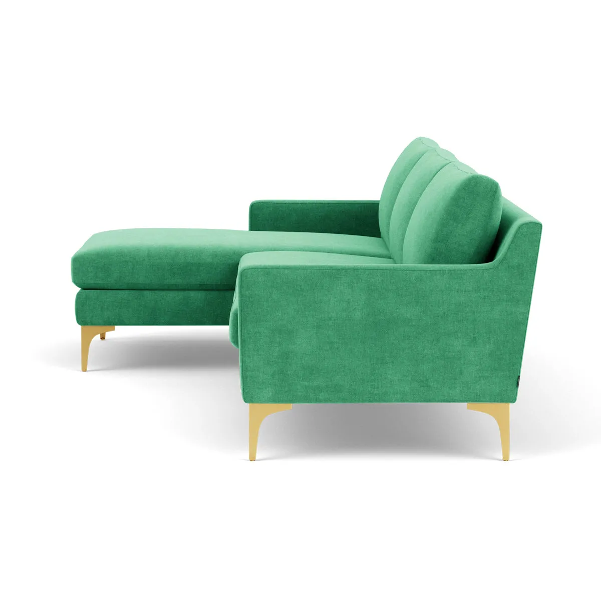 Astha Fabric Left Chaise Sofa (Brass Metal, Grass Green)