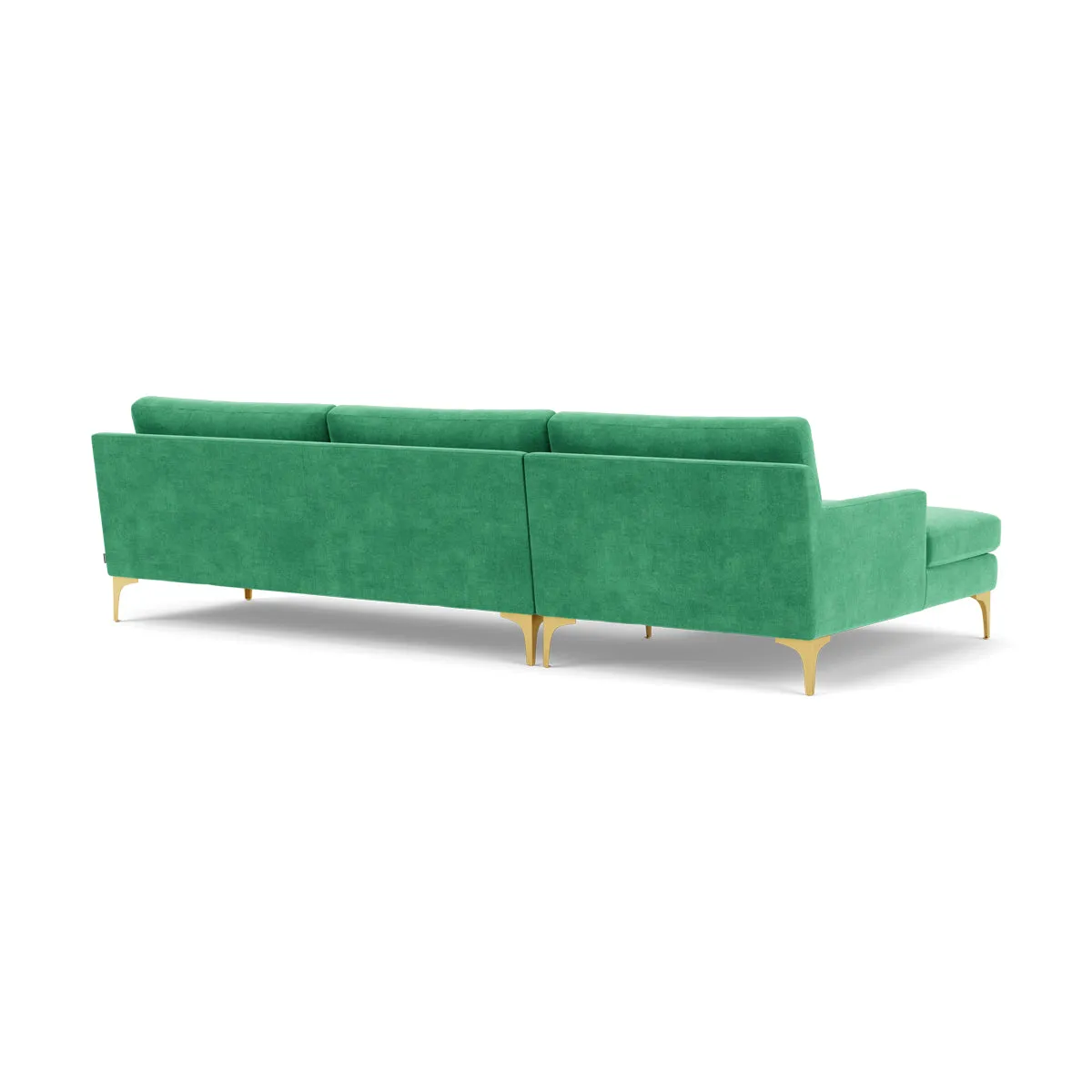 Astha Fabric Left Chaise Sofa (Brass Metal, Grass Green)