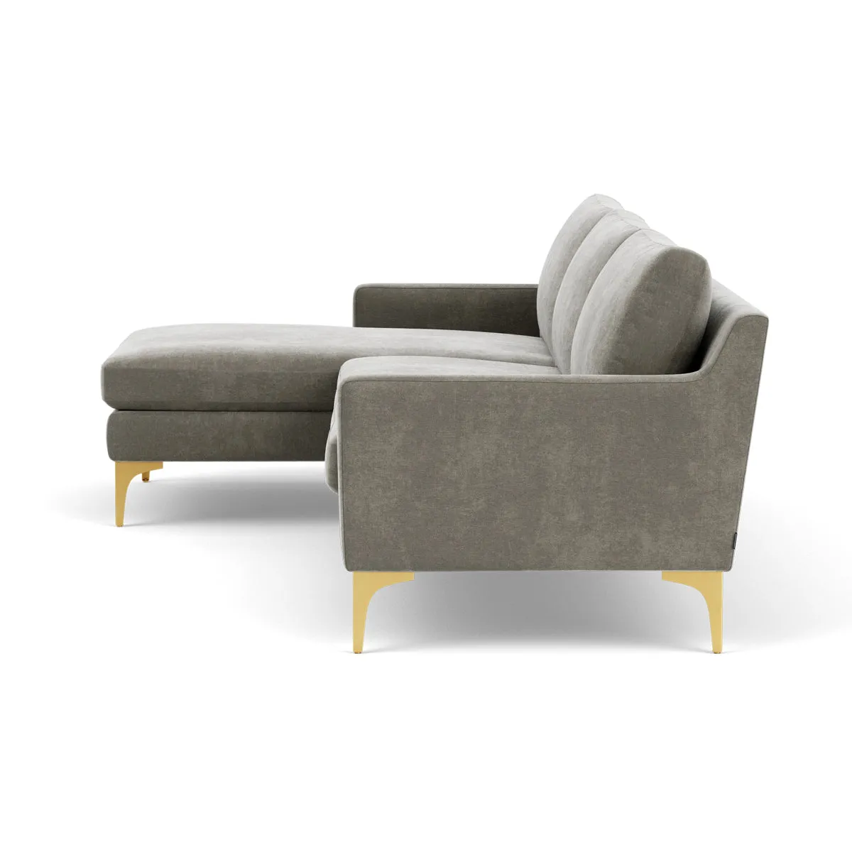 Astha Fabric Left Chaise Sofa (Brass Metal, Grey Green)