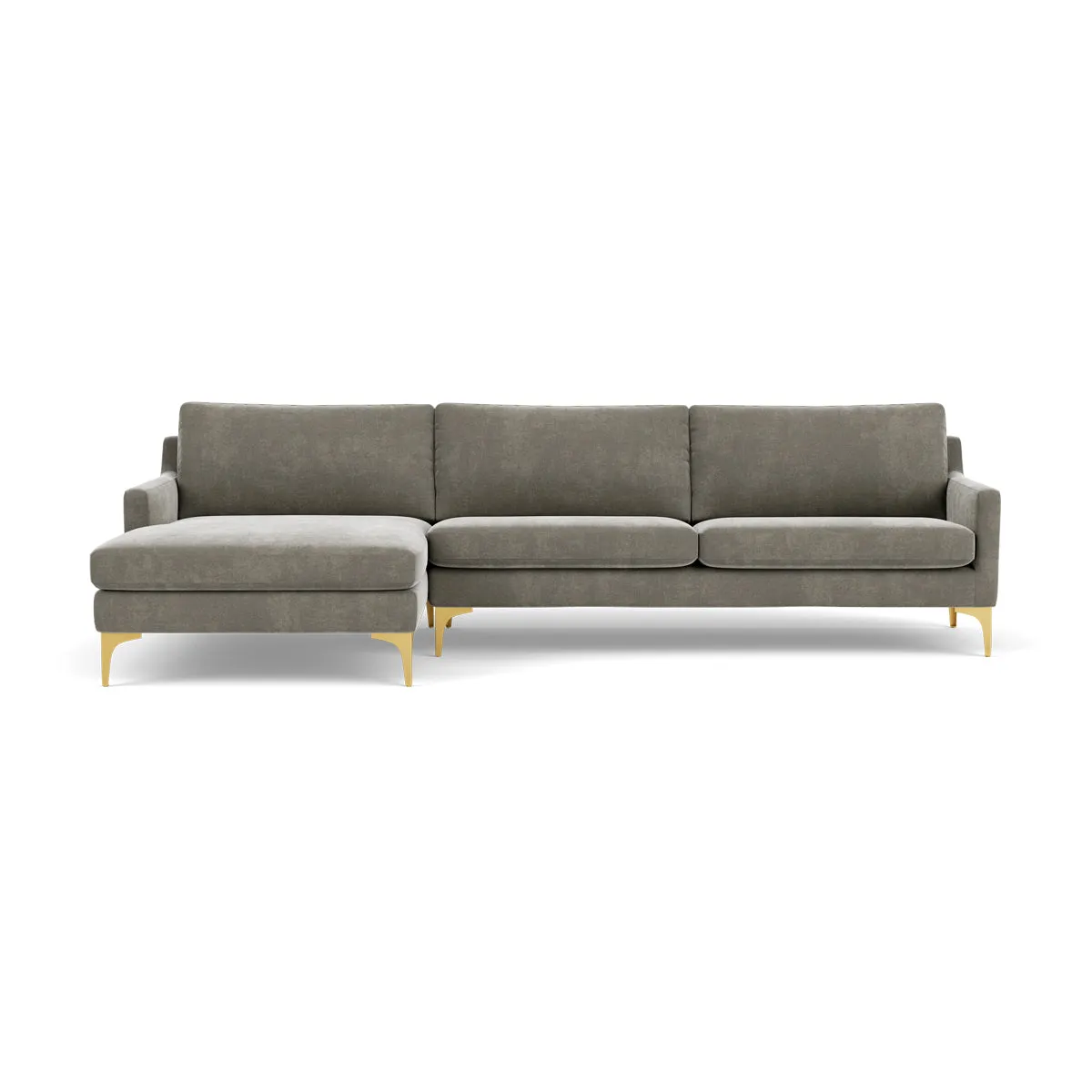 Astha Fabric Left Chaise Sofa (Brass Metal, Grey Green)