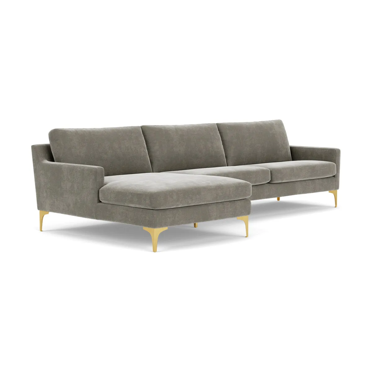 Astha Fabric Left Chaise Sofa (Brass Metal, Grey Green)