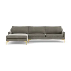 Astha Fabric Left Chaise Sofa (Brass Metal, Grey Green)