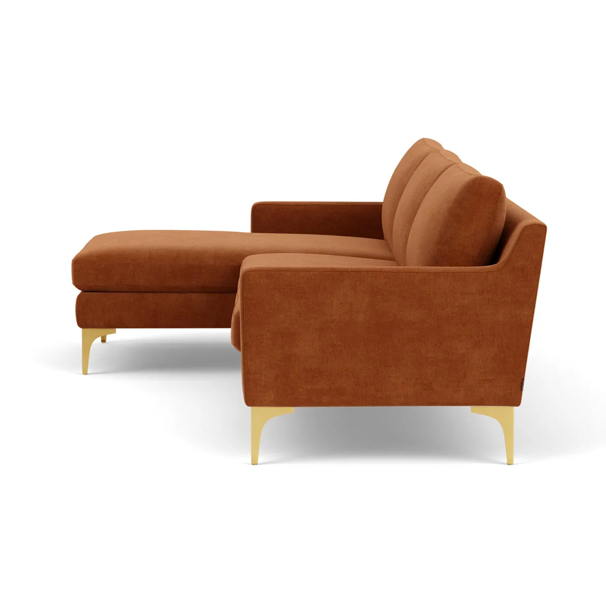 Astha Fabric Left Chaise Sofa (Brass Metal, Moss Rust)