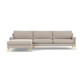 Astha Fabric Left Chaise Sofa (Brass Metal, Stone)