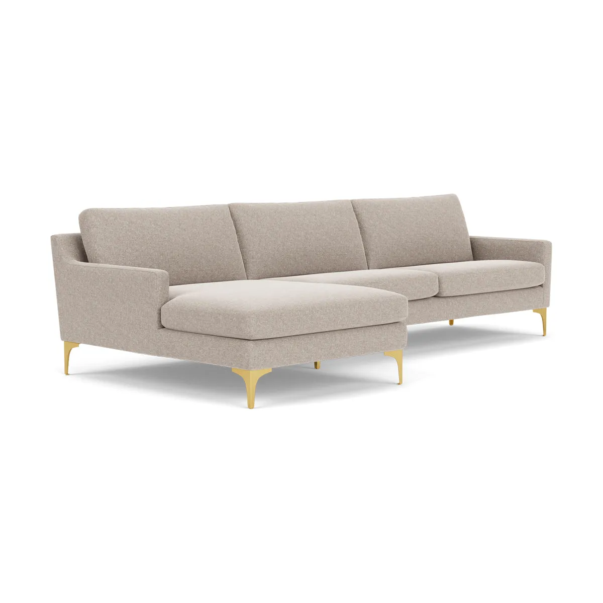 Astha Fabric Left Chaise Sofa (Brass Metal, Stone)