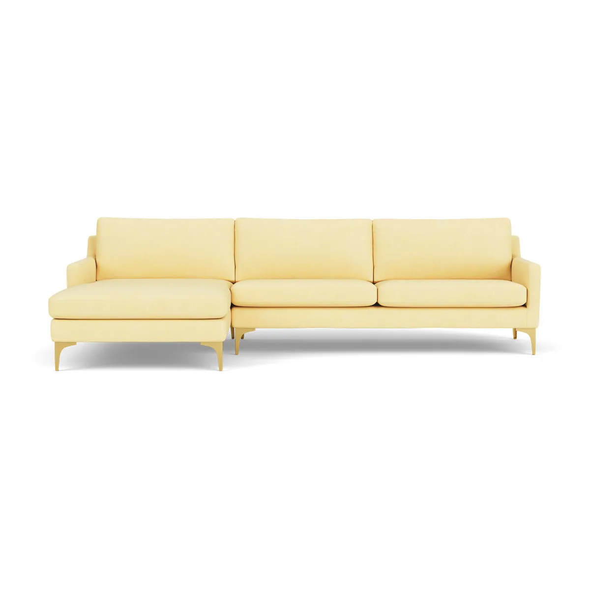 Astha Fabric Left Chaise Sofa (Brass Metal, Sun)