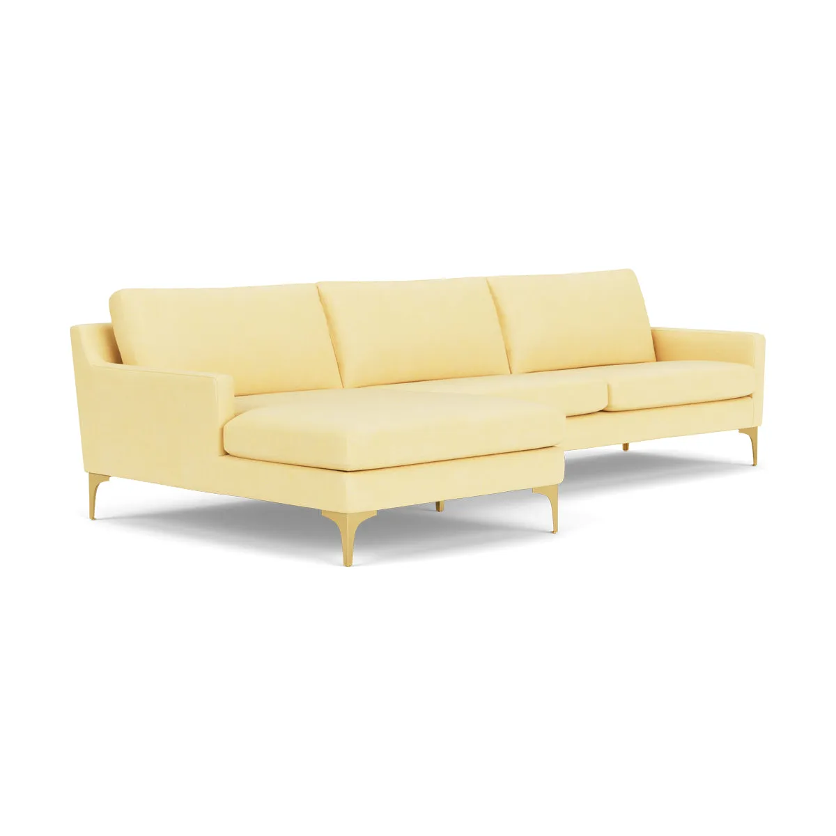 Astha Fabric Left Chaise Sofa (Brass Metal, Sun)