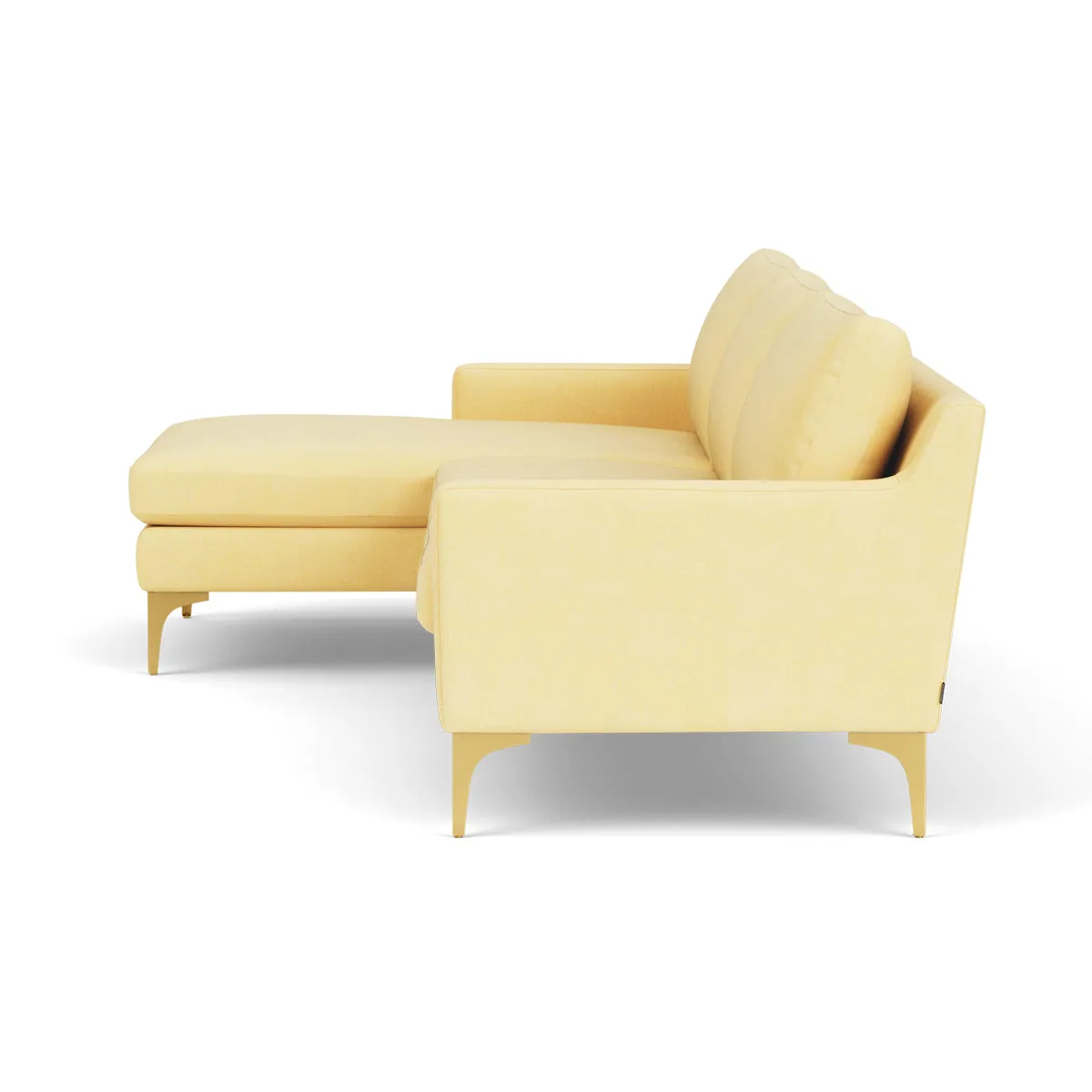 Astha Fabric Left Chaise Sofa (Brass Metal, Sun)