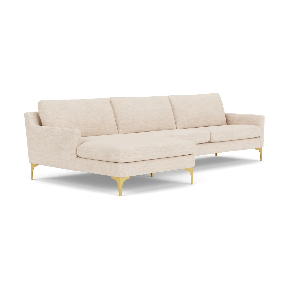 Astha Fabric Left Chaise Sofa (Brass Metal, Vega Cream)