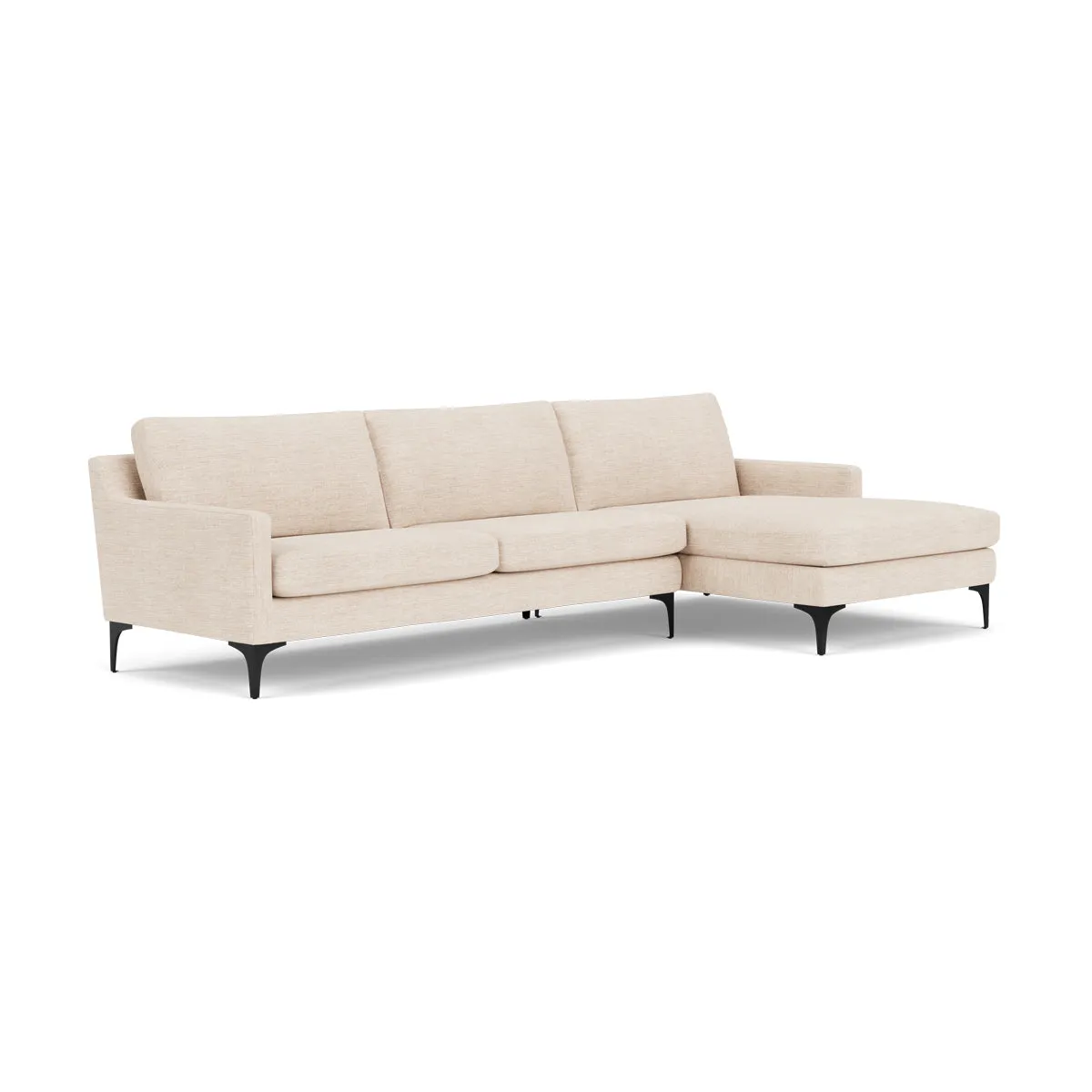 Astha Fabric Right Chaise Sofa (Black Metal, Vega Cream)