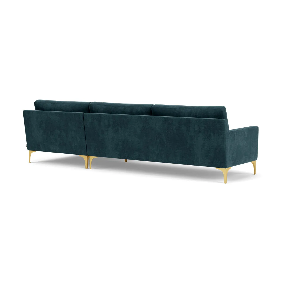 Astha Fabric Right Chaise Sofa (Brass Metal, Dust Blue)
