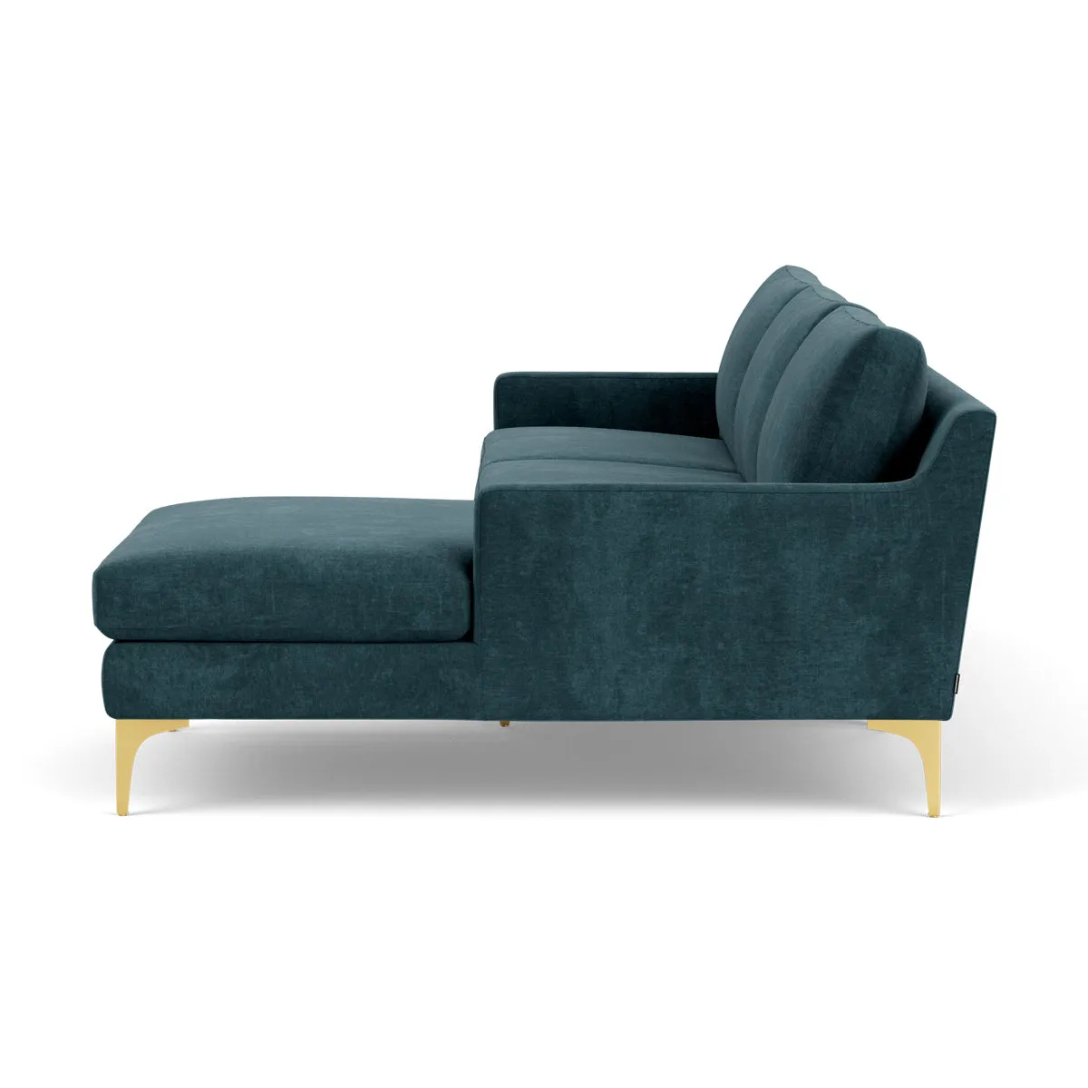 Astha Fabric Right Chaise Sofa (Brass Metal, Dust Blue)