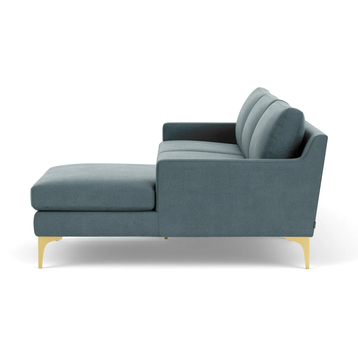 Astha Fabric Right Chaise Sofa (Brass Metal, Forest Dust Blue)