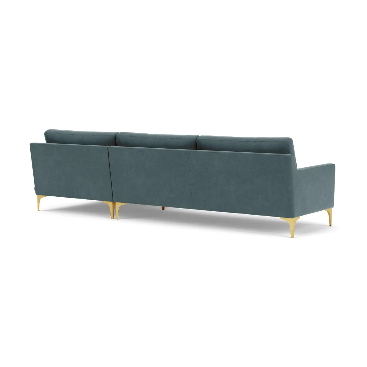 Astha Fabric Right Chaise Sofa (Brass Metal, Forest Dust Blue)