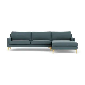 Astha Fabric Right Chaise Sofa (Brass Metal, Forest Dust Blue)