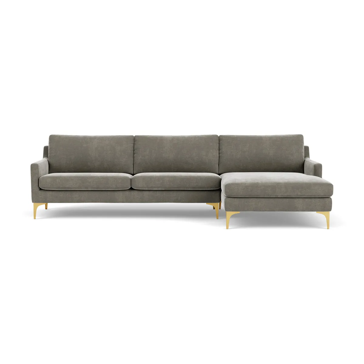 Astha Fabric Right Chaise Sofa (Brass Metal, Grey Green)