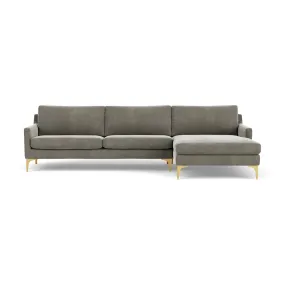 Astha Fabric Right Chaise Sofa (Brass Metal, Grey Green)