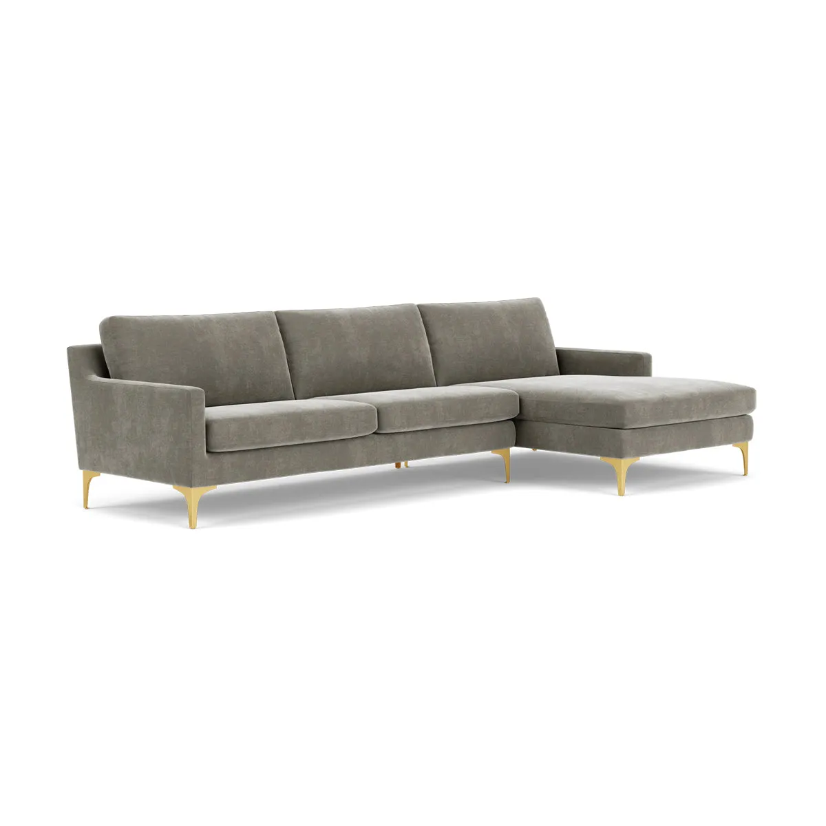 Astha Fabric Right Chaise Sofa (Brass Metal, Grey Green)
