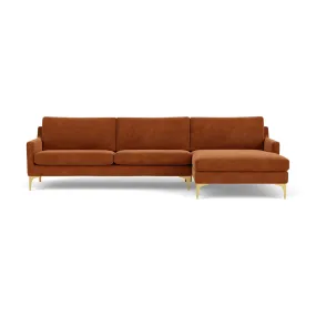 Astha Fabric Right Chaise Sofa (Brass Metal, Moss Rust)