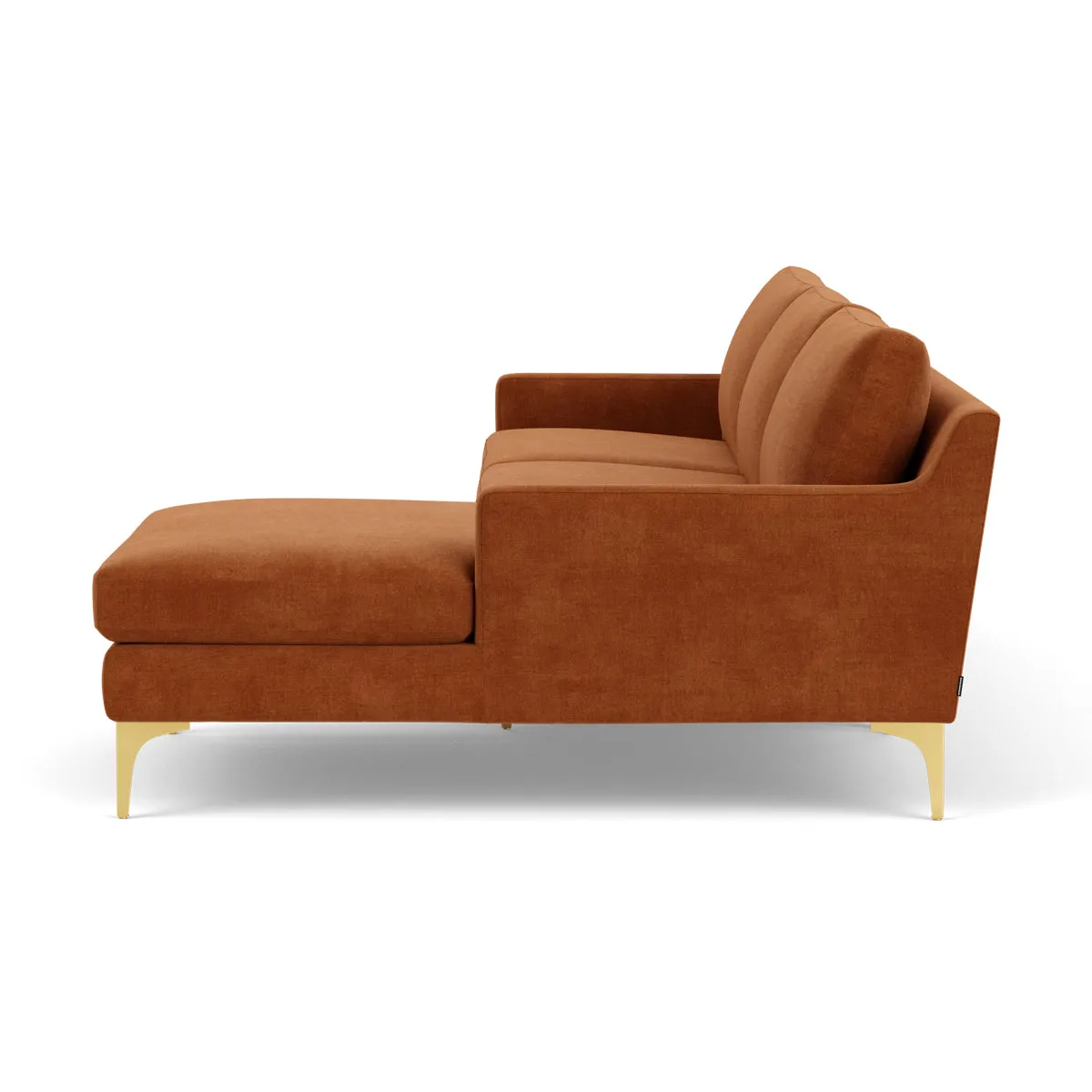 Astha Fabric Right Chaise Sofa (Brass Metal, Moss Rust)