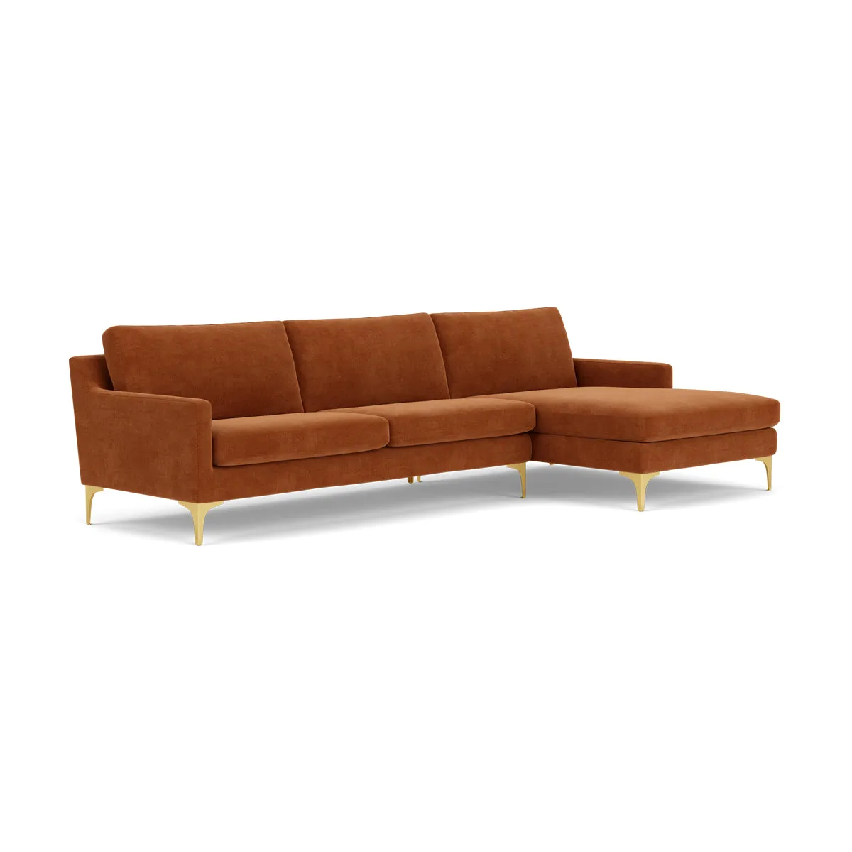 Astha Fabric Right Chaise Sofa (Brass Metal, Moss Rust)