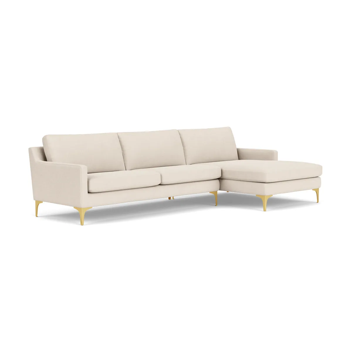 Astha Fabric Right Chaise Sofa (Brass Metal, Sand)