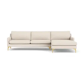 Astha Fabric Right Chaise Sofa (Brass Metal, Sand)