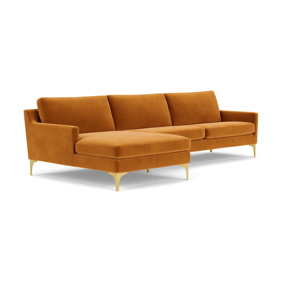 Astha Velvet Left Chaise Sofa (Brass Metal, Matt Amber)