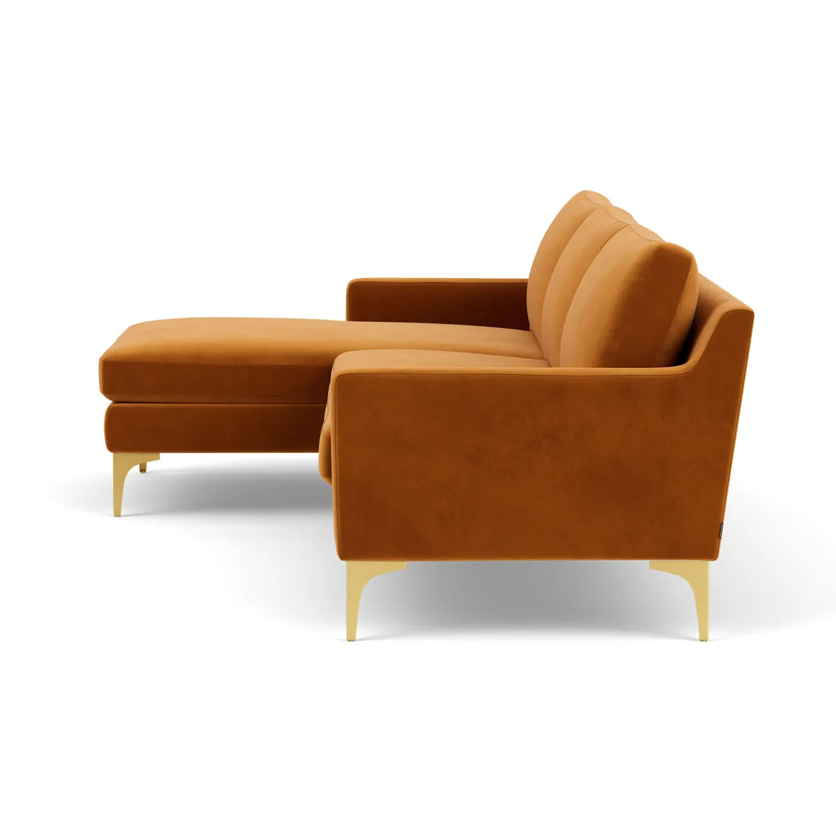 Astha Velvet Left Chaise Sofa (Brass Metal, Matt Amber)