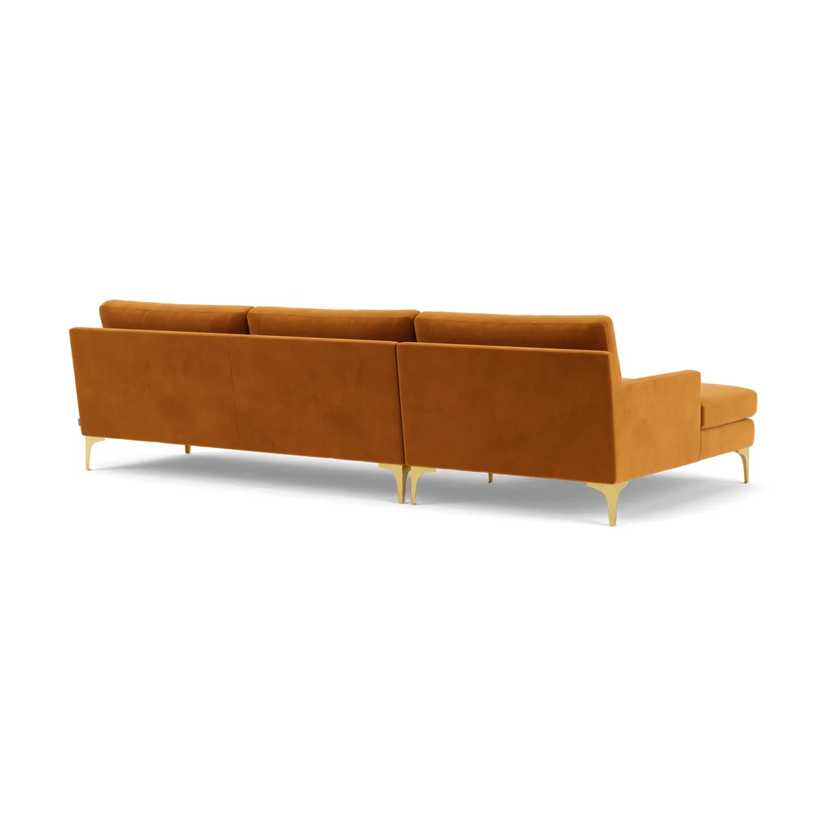 Astha Velvet Left Chaise Sofa (Brass Metal, Matt Amber)
