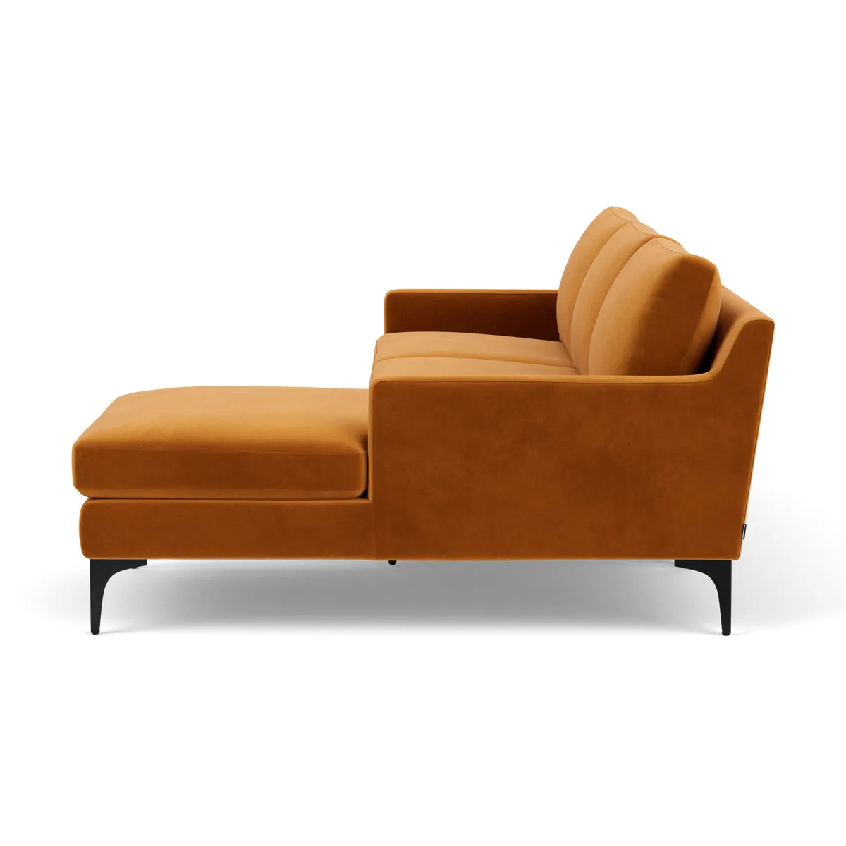 Astha Velvet Right Chaise Sofa (Black Metal, Matt Amber)