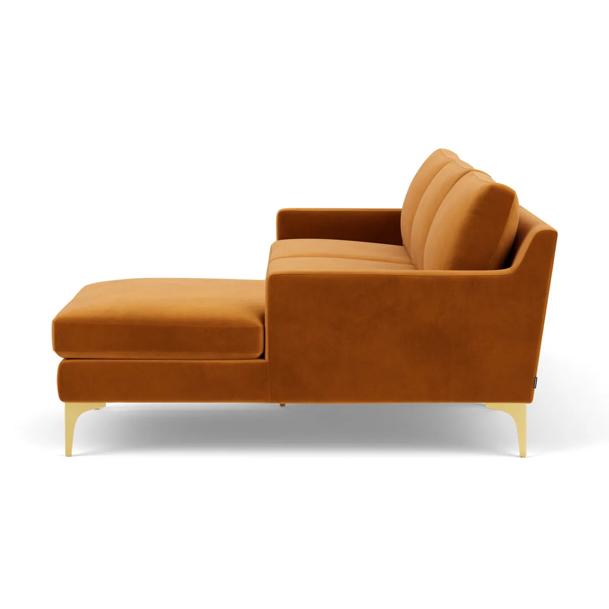 Astha Velvet Right Chaise Sofa (Brass Metal, Matt Amber)
